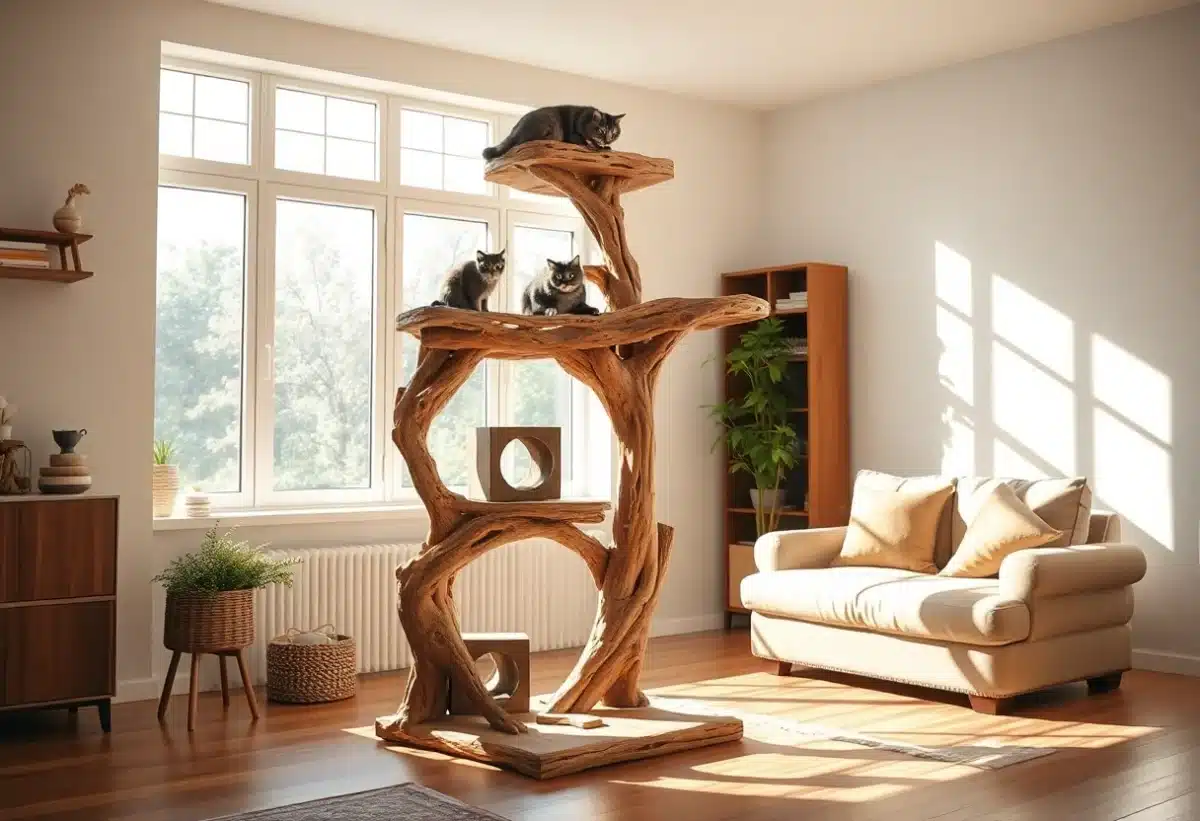 Arbre à chat en bois flotté : originalité et style